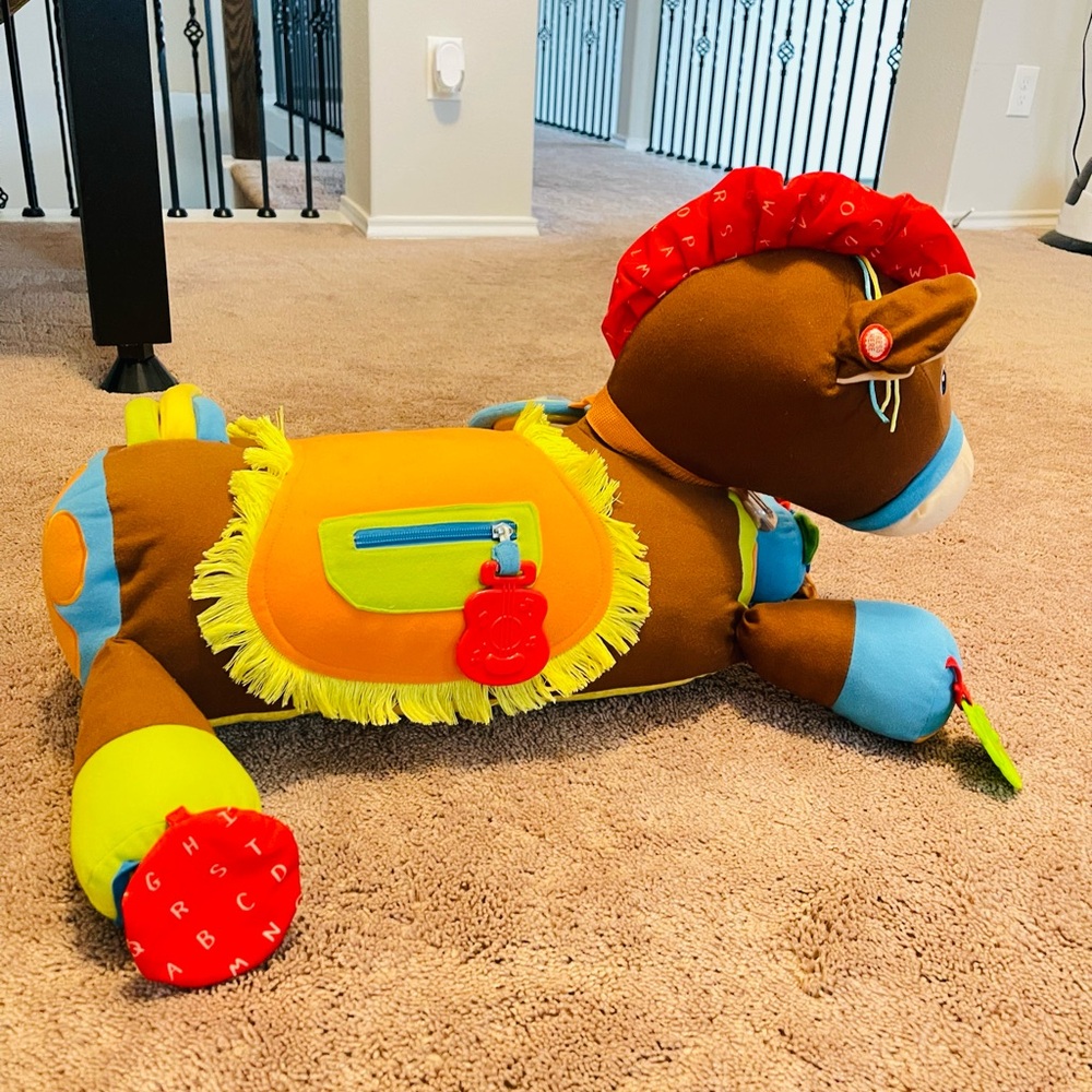 Interactive Plush Pony Toy - Brown with Bright Orange & Blue Accents